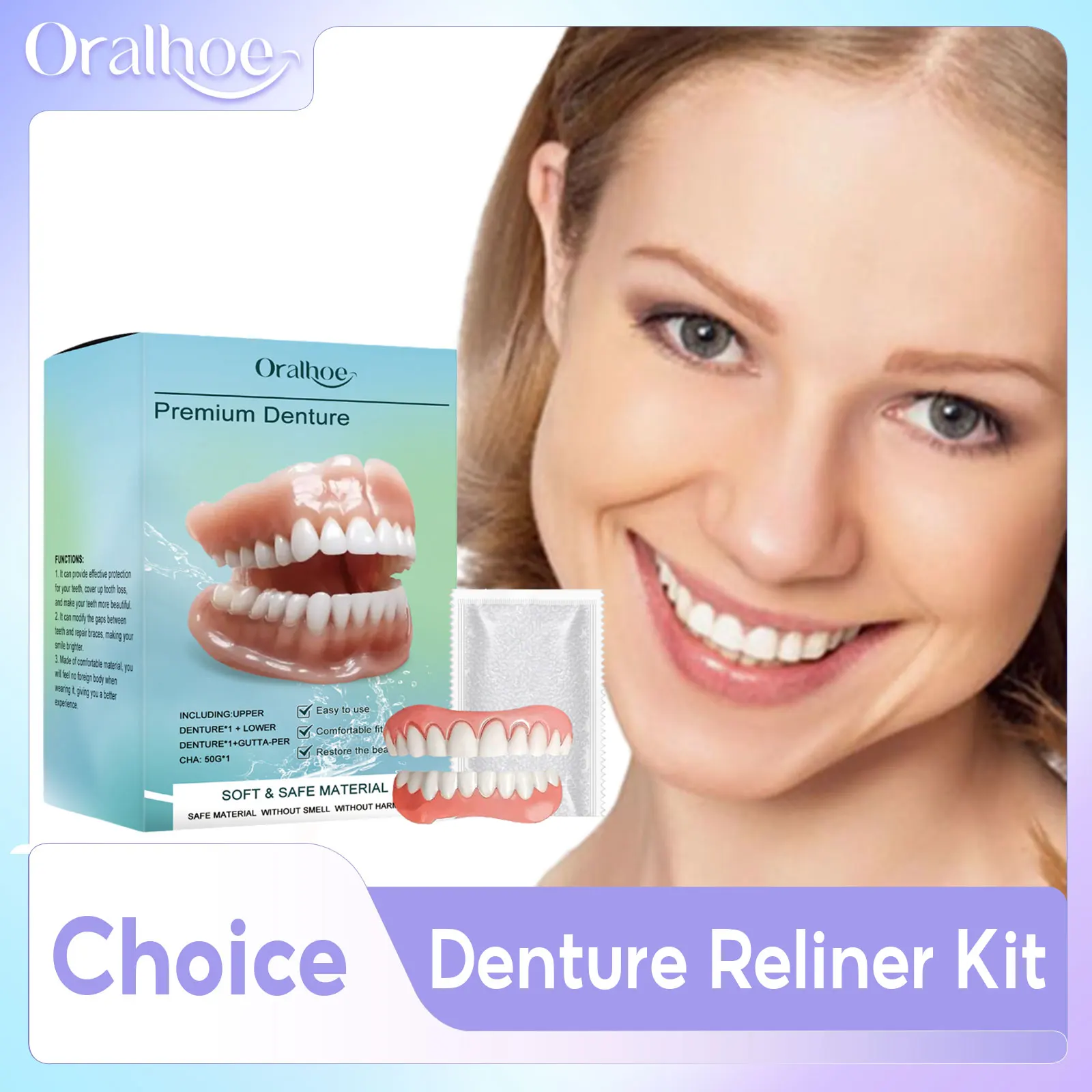 

Silicone Dentures Full Set Natural False Teeth That Fit Gums Cover Missing Tooth Improve Chewing Temporary Denture Reliner Kit