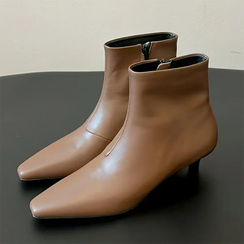 

Сексуальные ботильоны на каблуке «котенок», женские ботильоны из натуральной кожи с маленьким квадратным носком, подиумная обувь, женские короткие ботинки на низком каблуке, Botas Mujer