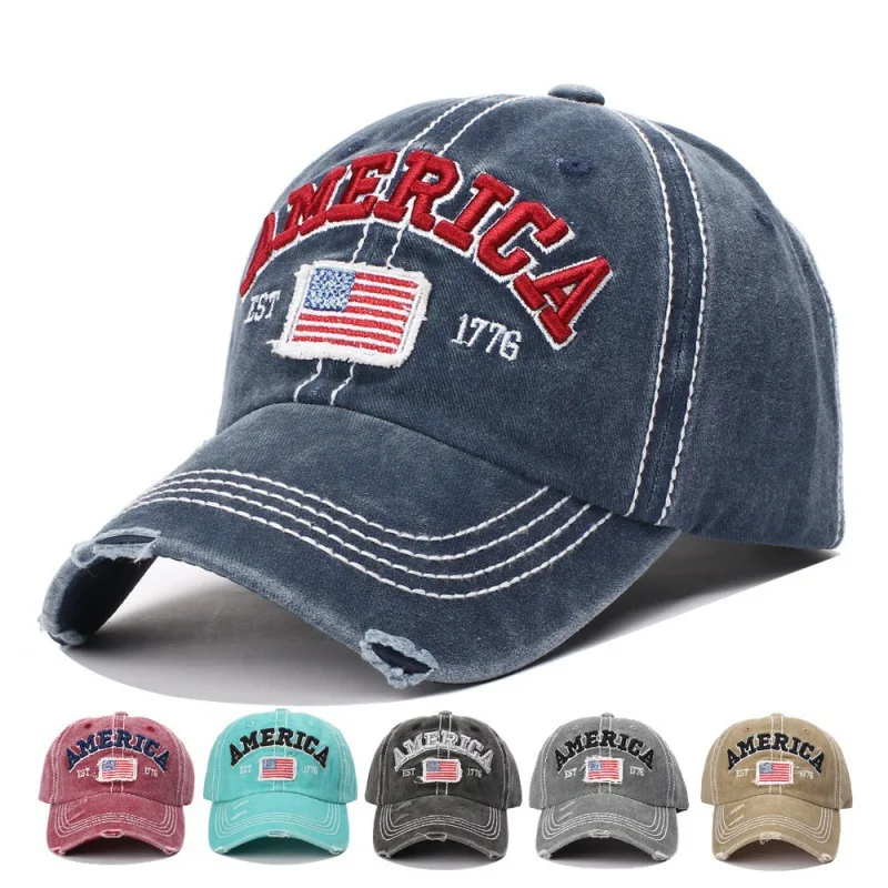 

Distressed Washed Vintage Baseball Cap with Letter Embroidery, Adjustable Men's Outdoor Dad Hat for Casual Streetwear Sun Protec