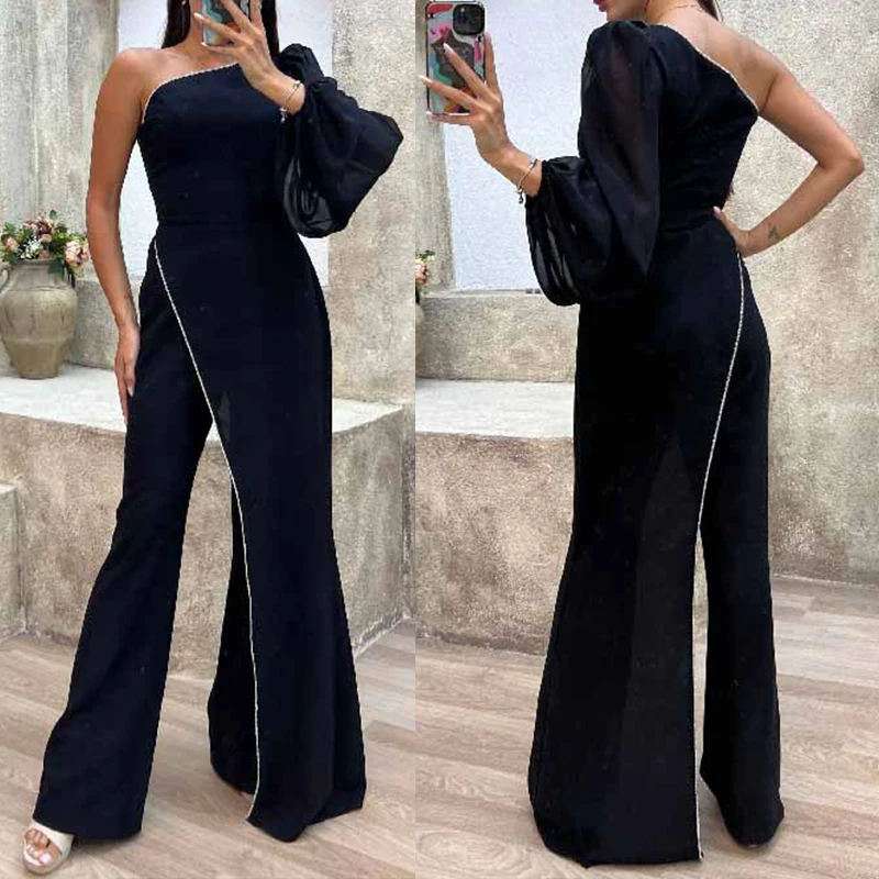 BKLD موضة مثير فانوس واحد كم خارج الكتف عالية الخصر قطري طوق غير المتماثلة بذلة رومبير مكتب الحفلات الزي #4