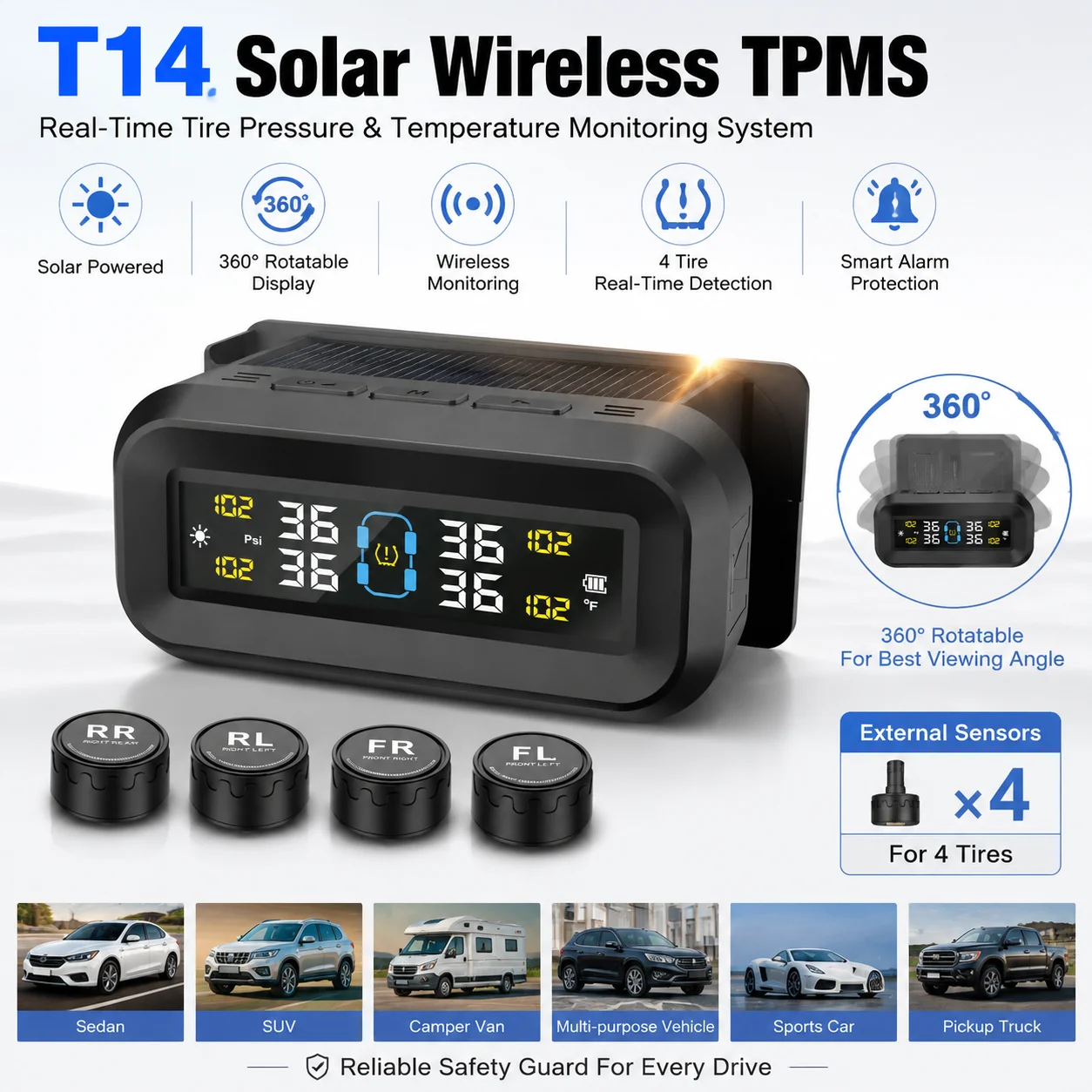 Tire Pressure Monitoring System TPMS Universal Wireless Solar Charger, Suitable for Intelligent Tire Monitoring of Cars, RVs,