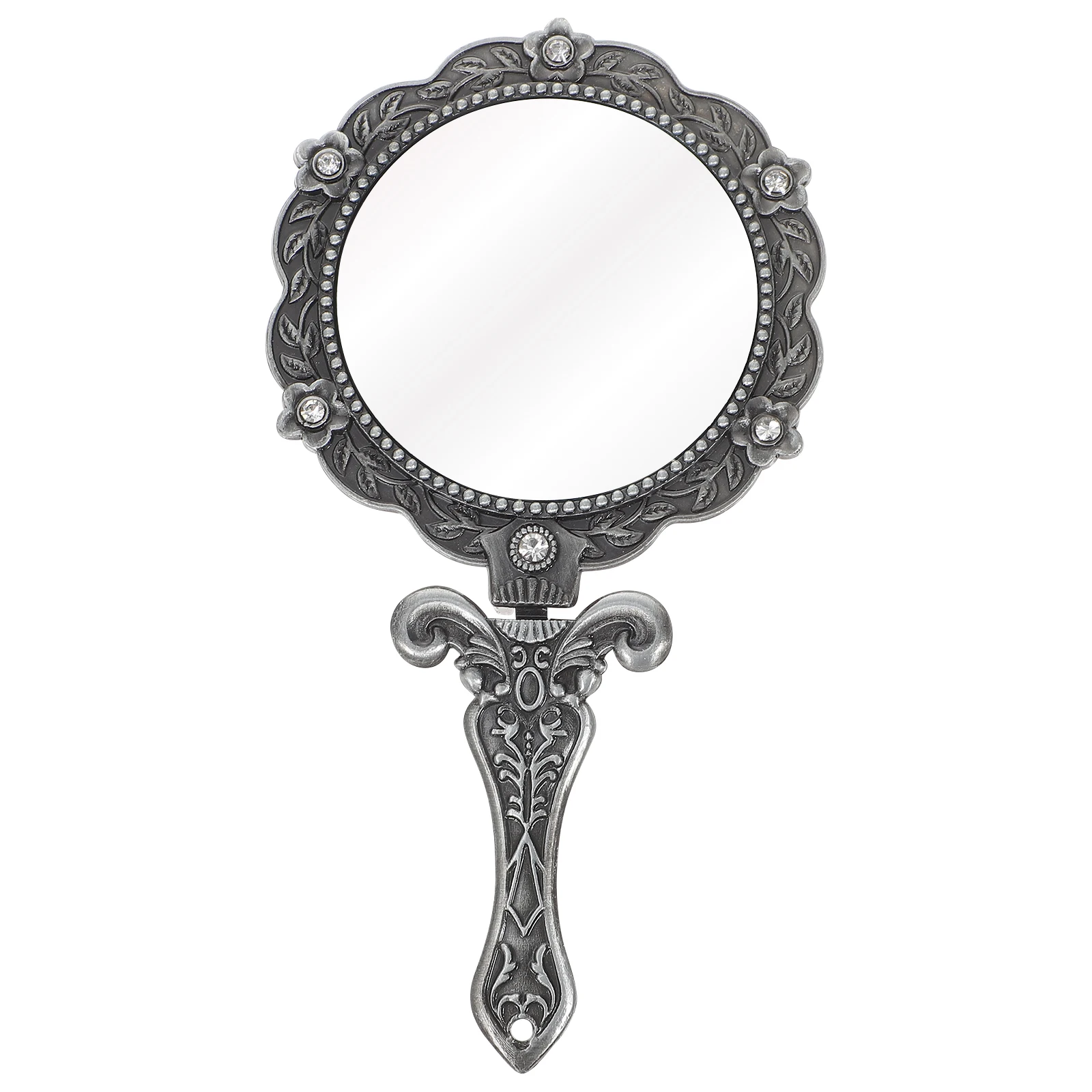 

Retro Handheld Mirror Fancy Compact Cute Foldable Vanity Mirrors Handle Zinc Alloy Folding Portable Man Makeup
