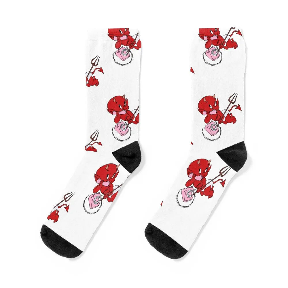 Hot Stuff the Little Devil Pink Phone Socks winter thermal colored Lots professional running Luxury Woman Socks Men's
