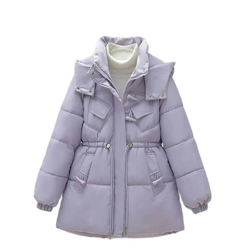 Winter mittellange Baumwoll jacke Frauen neue Stehkragen Kapuzen mantel lose Mode Oberbekleidung verdicken Parka Mantel weiblich