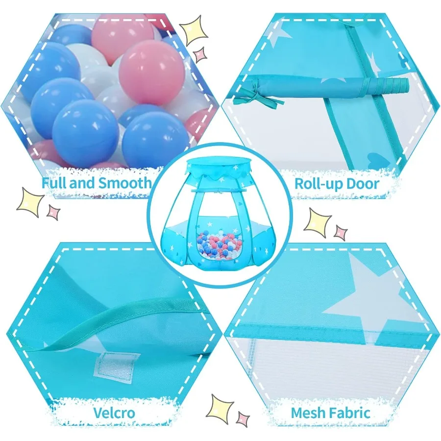 Poteau à balles pour bébé avec 50 balles, tente de jeu Pop-Up pour filles, jouets de princesse pour maison de jeu intérieure et extérieure avec transport Ba