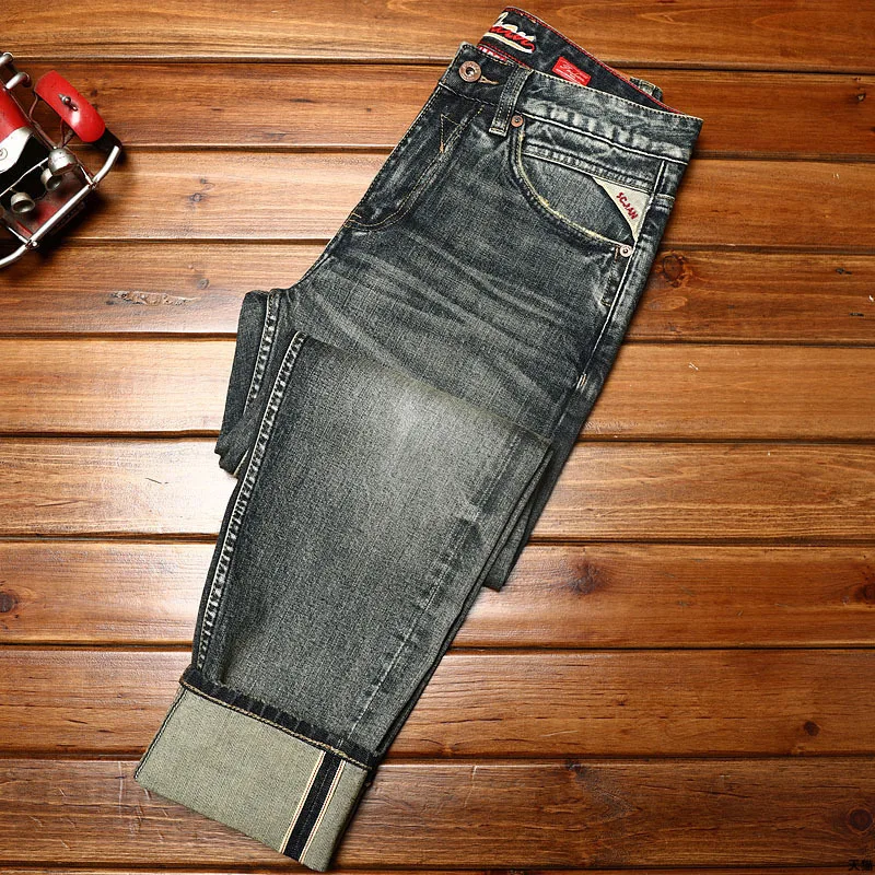 Classic Jeans Men's Straight Red-Ear Denim High-End Stretch Casual All-Match Business Simplicity Retro Trendy Trousers