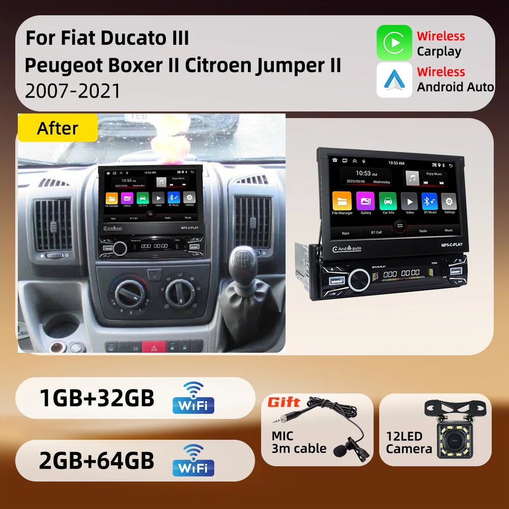 For Fiat Ducato III Peugeot Boxer II Citroen Jumper II 2007-2021 Android 1Din Stereo 7