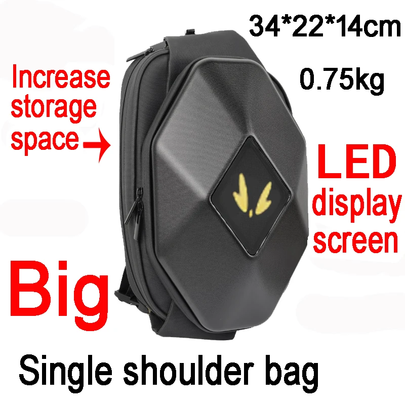 Motorcycle shoulder bag with LED display screen mobile app controls travel backpack work bag