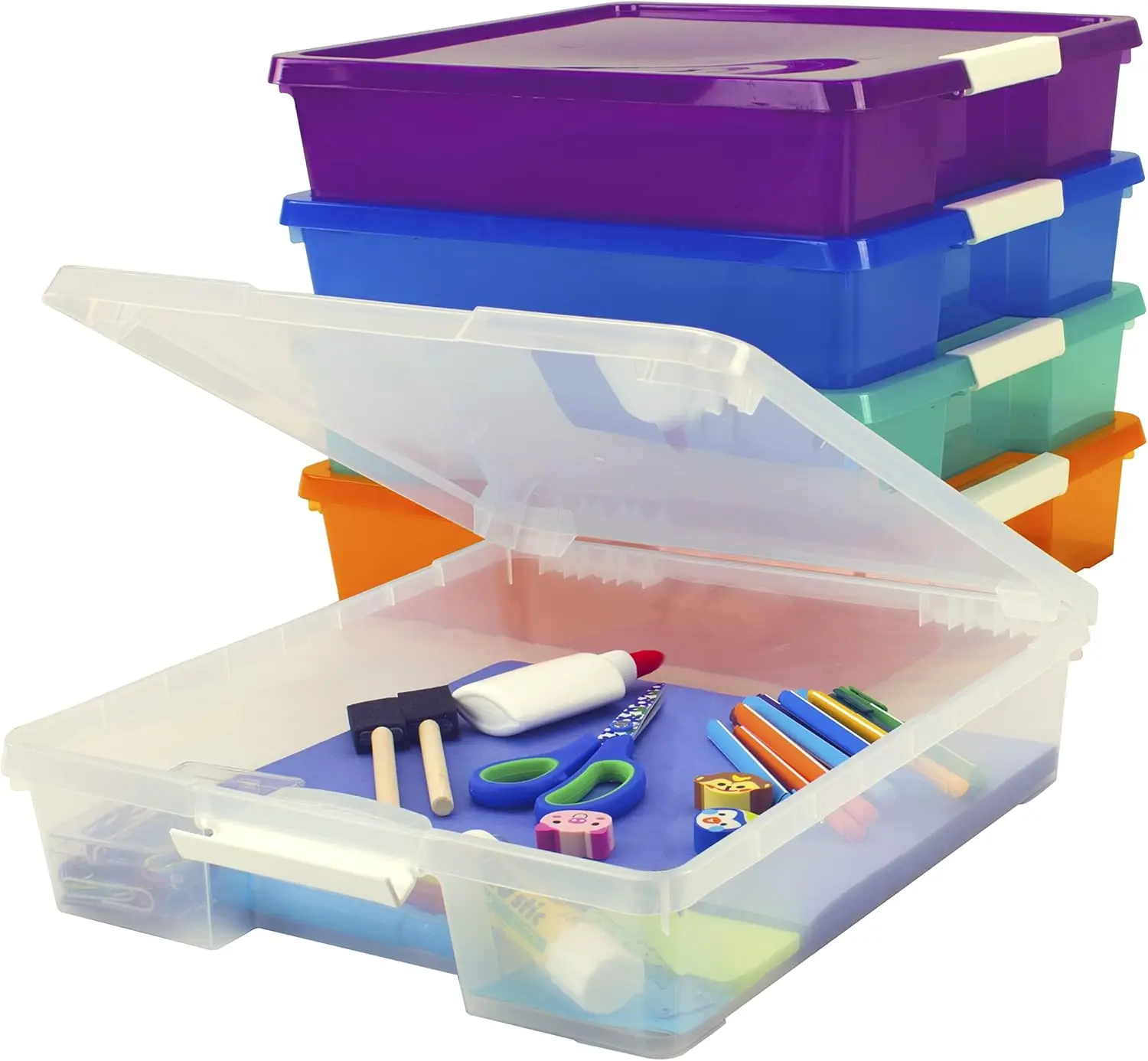

Stacking Plastic Craft Project Box for 12x12 Scrapbooking Paper, 5-Pack with Locking Clasp and Handles