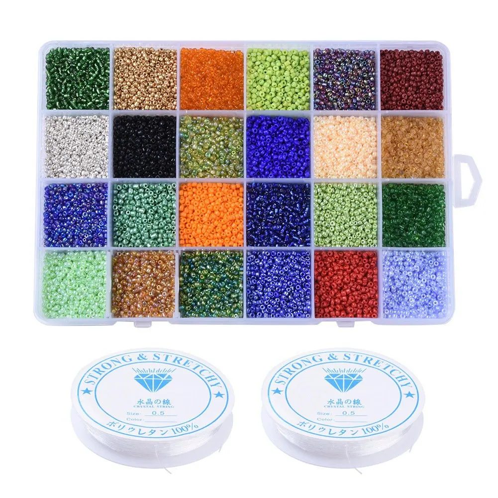 Beading Glass Seed Beads Kit Round Beads Assorted Kit with Crystal Rope for Jewelry Bracelet Making &