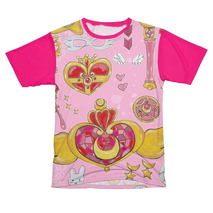 Adult and Children's Sailor Moon Magical Wand Transformation 3D Printed T-shirt, Pink Sweet Y2K Style, Shorts Friend