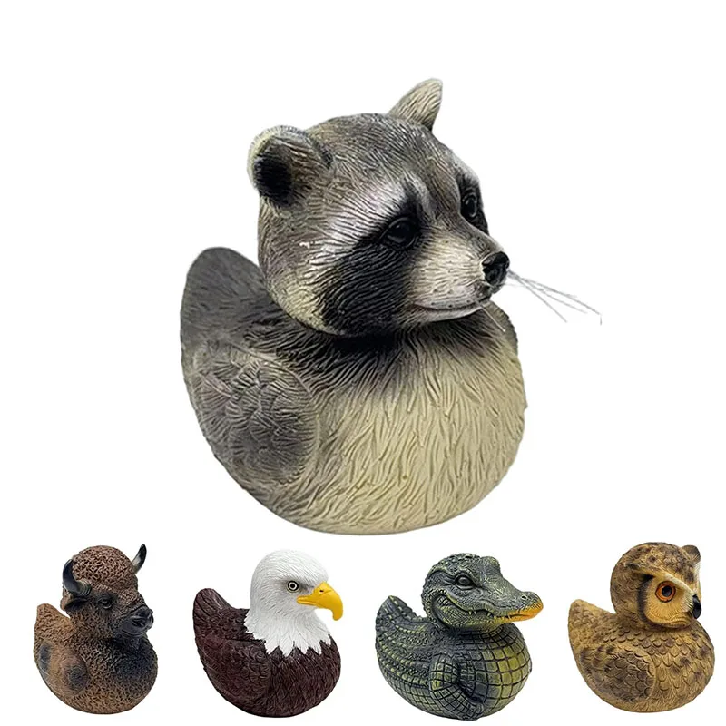 

Unique Animal Ducks Figurines Funny Raccoon Cattle Eagle Owl Crocodile Duck Statue Home Office Desktop Decor Collect Gift