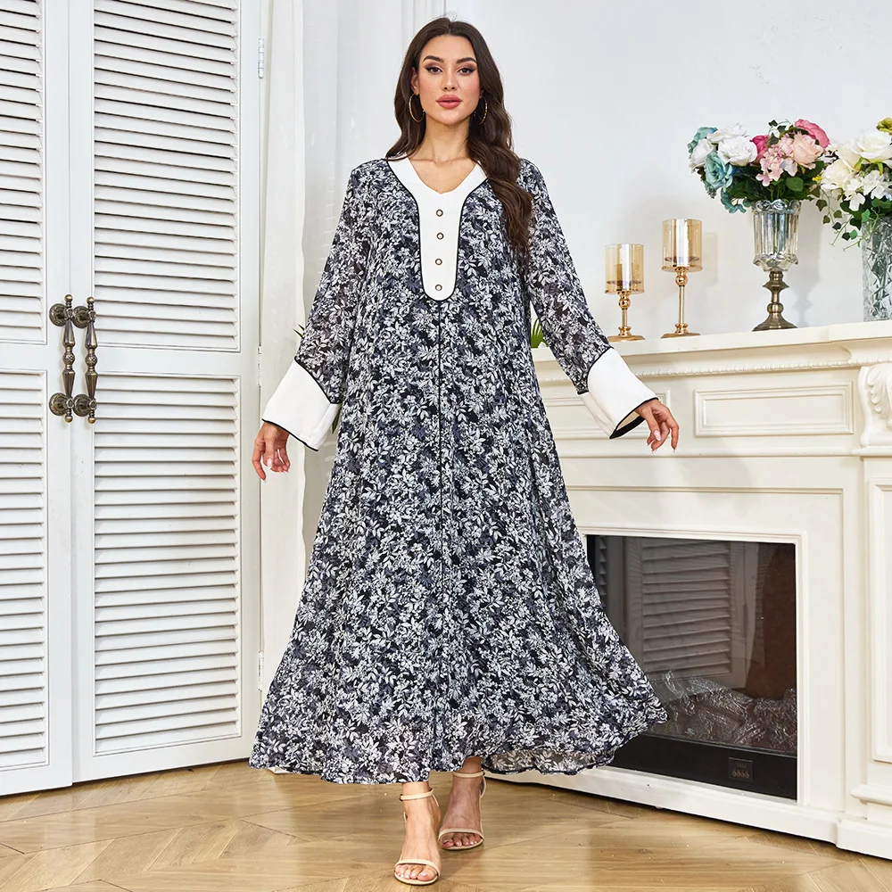 

Mt449 New Women's Dress Straight Cut Color Block Party Outfit For Women Long Dress Robe Abaya Ramadan Dubai Luxury Islam Elegant