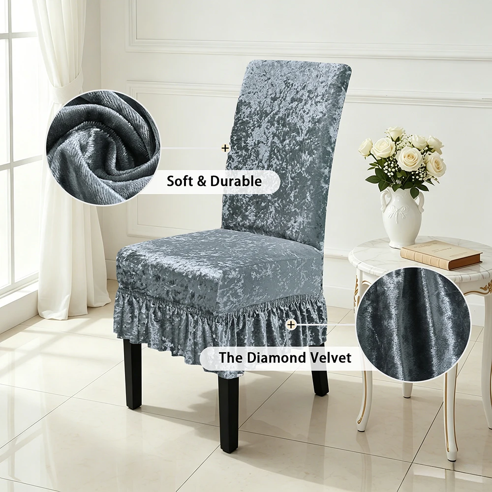 Velvet Dining Chair Cover Full Package with Elastic Ruffled Edges Solid Color Universa Chair Seat Cover Home Restaurant Banquet