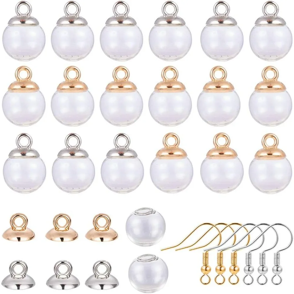 1 Box 120Pcs Wish Bottle Glass Ball Earrings Making Kit 40pcs 12mm Mini Empty Clear Glass Globe Bottle Wish Glass Ball 40pcs