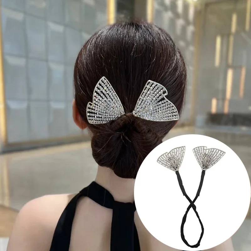 Women Rhinestone Bow Hair Bands Korean Girls Headband For Hair Bun Ponytail Holder Hair Accessories Headdress