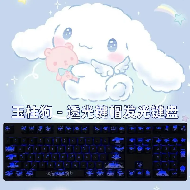 Kawaii Sanrio Cinnamoroll Anime Keycaps 108 Keys PBT Heat Sublimation Profile Cartoon Mechanical Keyboard MX Switch Keycaps