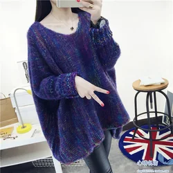 Fashion O-Neck Color Loose Batwing Sleeve Sweaters Women Clothing 2023 Winter New Oversized Casual Pullovers Asymmetrical Tops