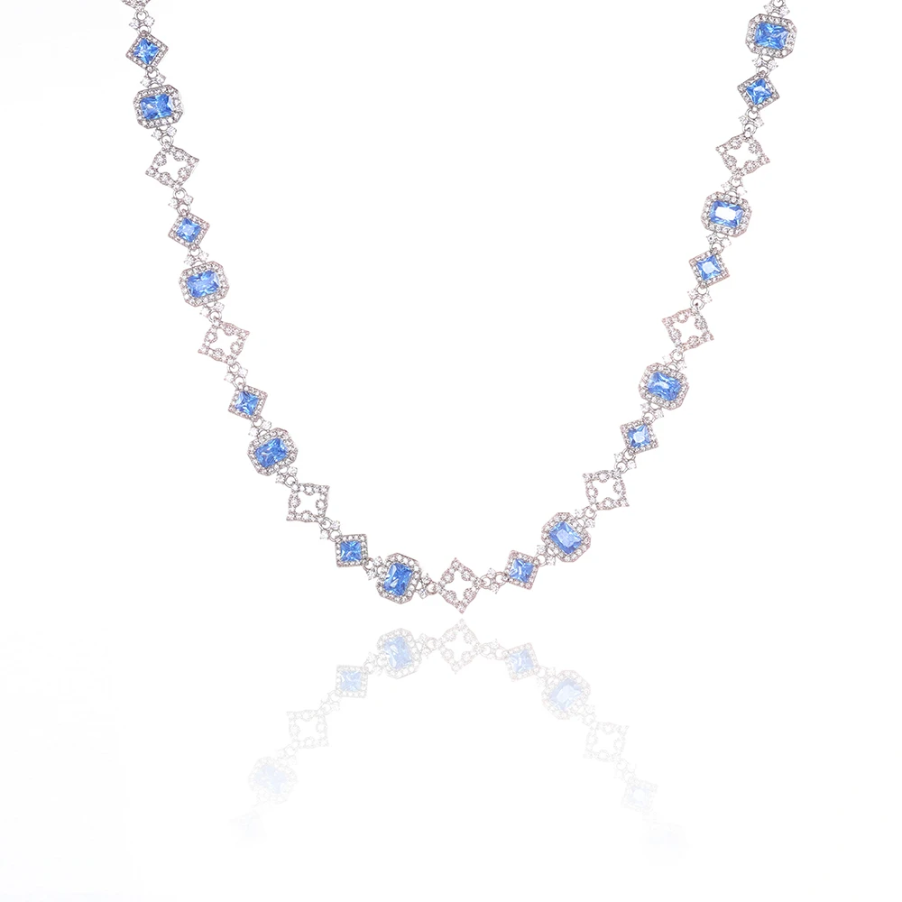 HHIOK جديد 11 مللي متر الأزرق الأحجار الكريمة الكوبية قلادة مثلج 5A زركون تألق الجوف خارج ستار الهيب هوب نمط قلادة مجوهرات #4