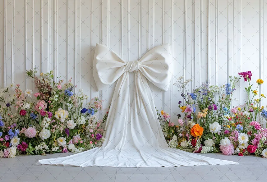 Mehofond Photography Background White Room Bow Floral Girl Birthday Party Maternity Wedding Portrait Decor Backdrop Photo Studio