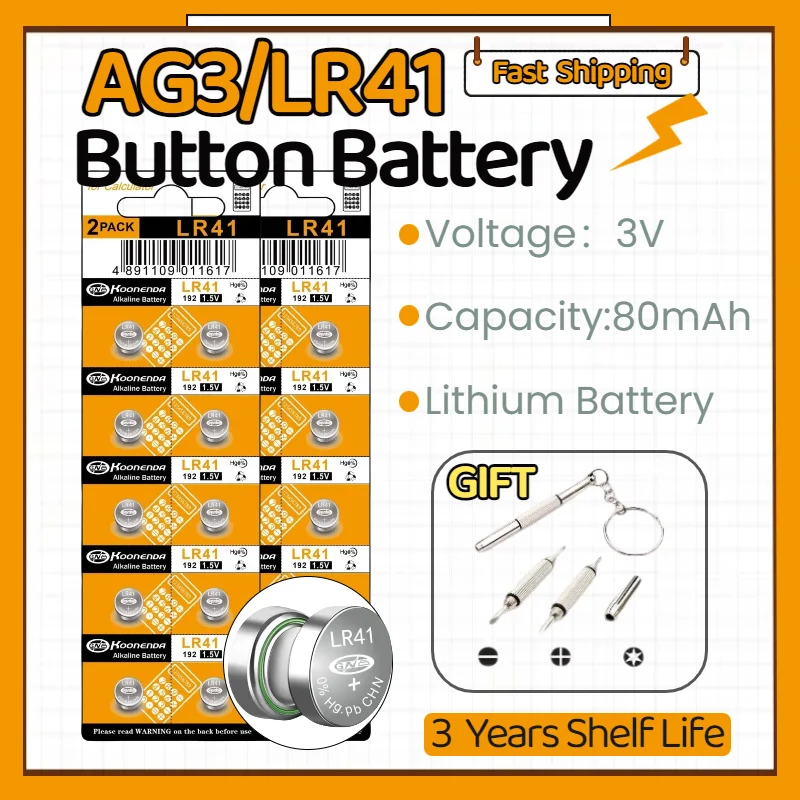 

1.5V LR41 AG3 Button Batteries 384/392 SR41, LR736, 192 Alkaline Watch Battery for Watches Calculators Remote Toys Thermometers