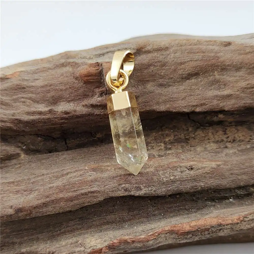 FUWO Wholesale Natural Light Color Citrines Point Pendant,Bullet Shape Spike Crystal Accessories For Jewelry Making 5Pcs PD130