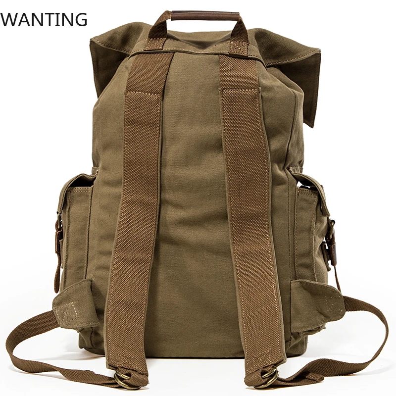 Mochila grande de moda, mochilas de lona de cuero Vintage para viajes, senderismo, Camping, mochila escolar para hombres y mujeres