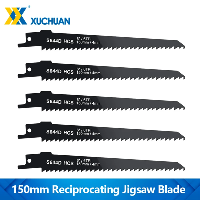 

XUCHUAN 1/2/5PCS Reciprocating Saw Blade S644D Jig Saw Blade 150mm High Carbon Steel Wood Metal Cutting Blade