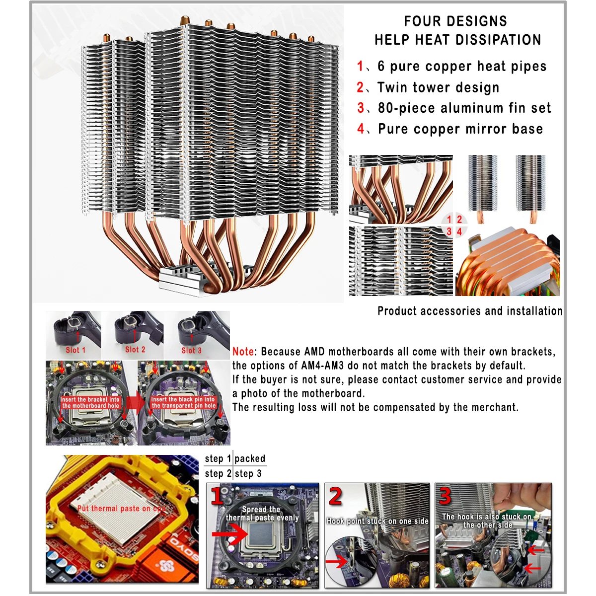 Кулер процессора x99, 6 тепловых трубок, кулер процессора для Intel Lga 2011-V3 1700 1151 AM4 AM3 4PIN PWM IWONGOU Hurricane, воздушный охладитель процессора