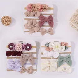 5Pcs/Set Sweet Bowknot Elastic Headbands for Baby Girl Knit Nylon Pretty Flower Hairbands Baby Girl Decoration Headwear