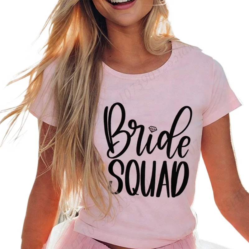 Girls Bachelorette Hen Party Casual T-Shirts Team Bride Squad Graphic Printed Short Sleeve O Neck Tops for Bridal Shower Wedding