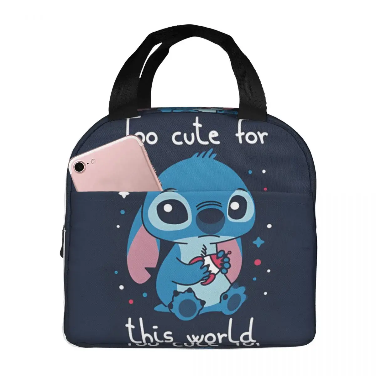 Large Capacity Children Disney Leroy & Stitch Travel Storage Handheld Too Cute For This World Children's School Lunch Food Box