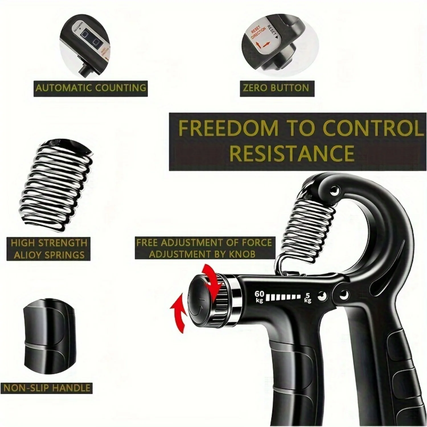 

Enhance Your Hand Strength with this High-Quality 5pcs Grip Strengtheners Set - Includes R-shaped Hand Trainer, Fingers Stretchi