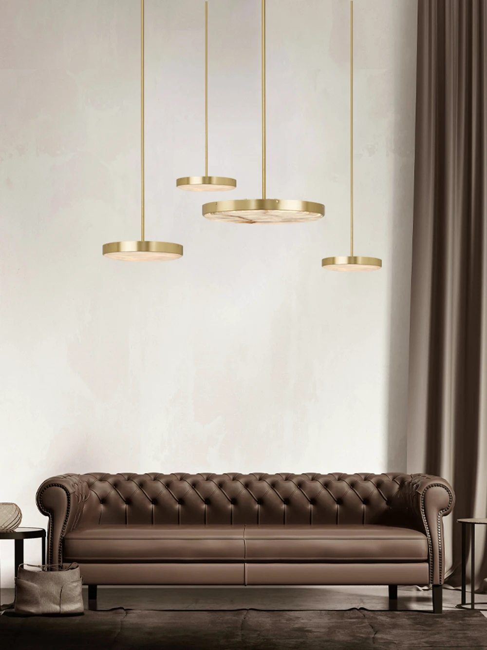 Gold Black 5CM Marble Round LED Pendant Light Alabaster