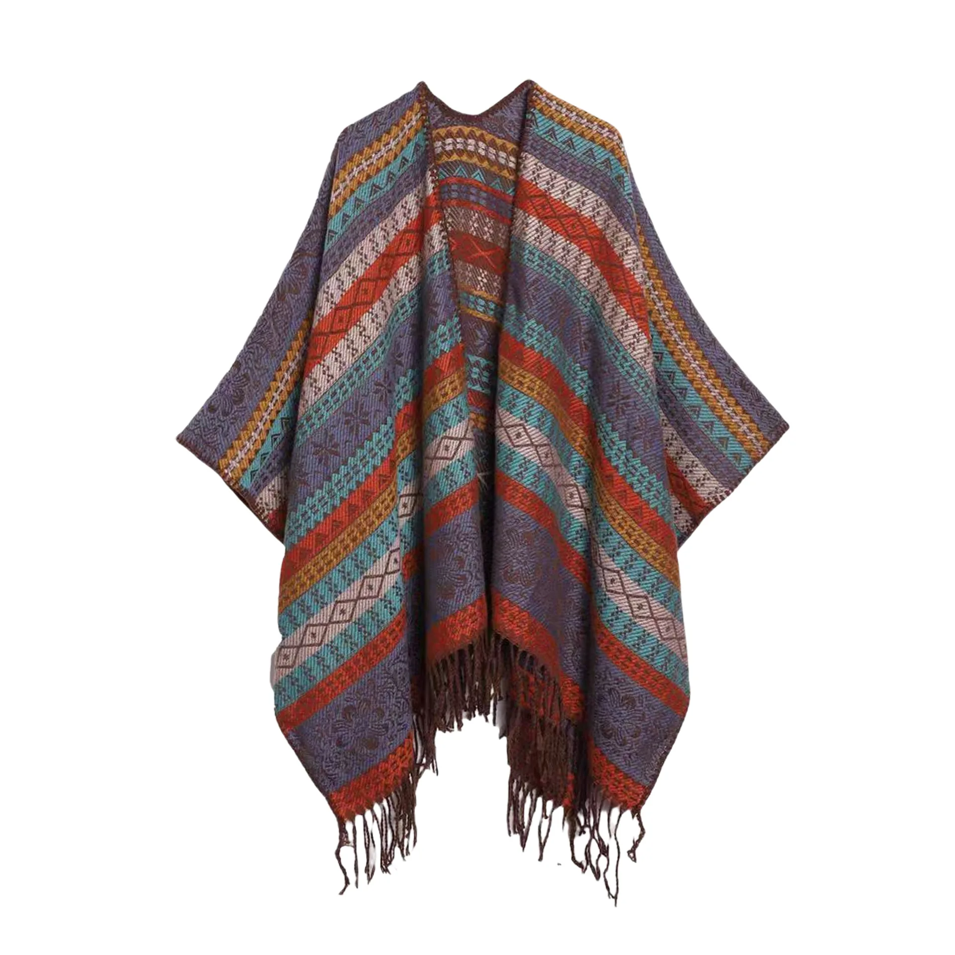 Ethnic Jacquard Shawl Warm Cloak Cape Vacation Travel Photo Outfit Versatile Scarf Wrap Outerwear for Women