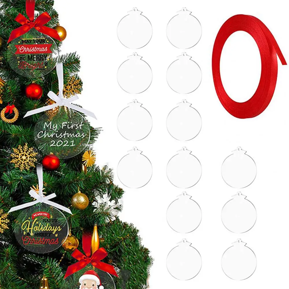 Acrylic Pendants Christmas Tree Sublimation Blanks 26 Transparent Ornament Pendants with Lanyard