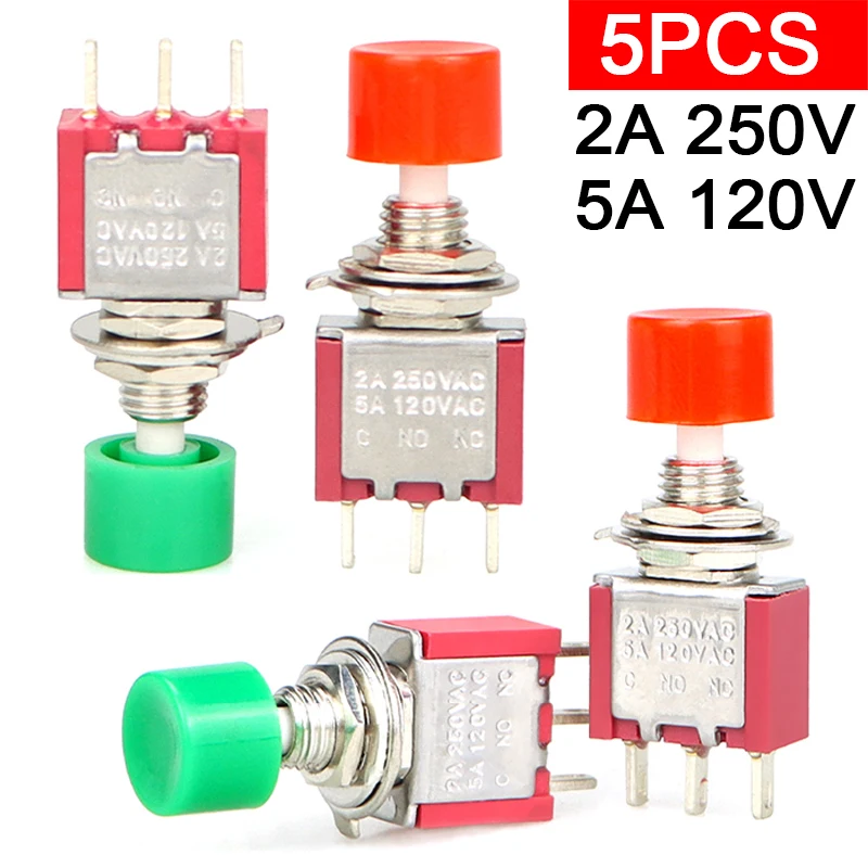 

PS-102 DS-612 Кнопочный мгновенный переключатель с крышкой Круглый поворотный переключатель с самовозвратом 3 контакта 2A 250 В переменного тока 5A 120 В Тумблеры