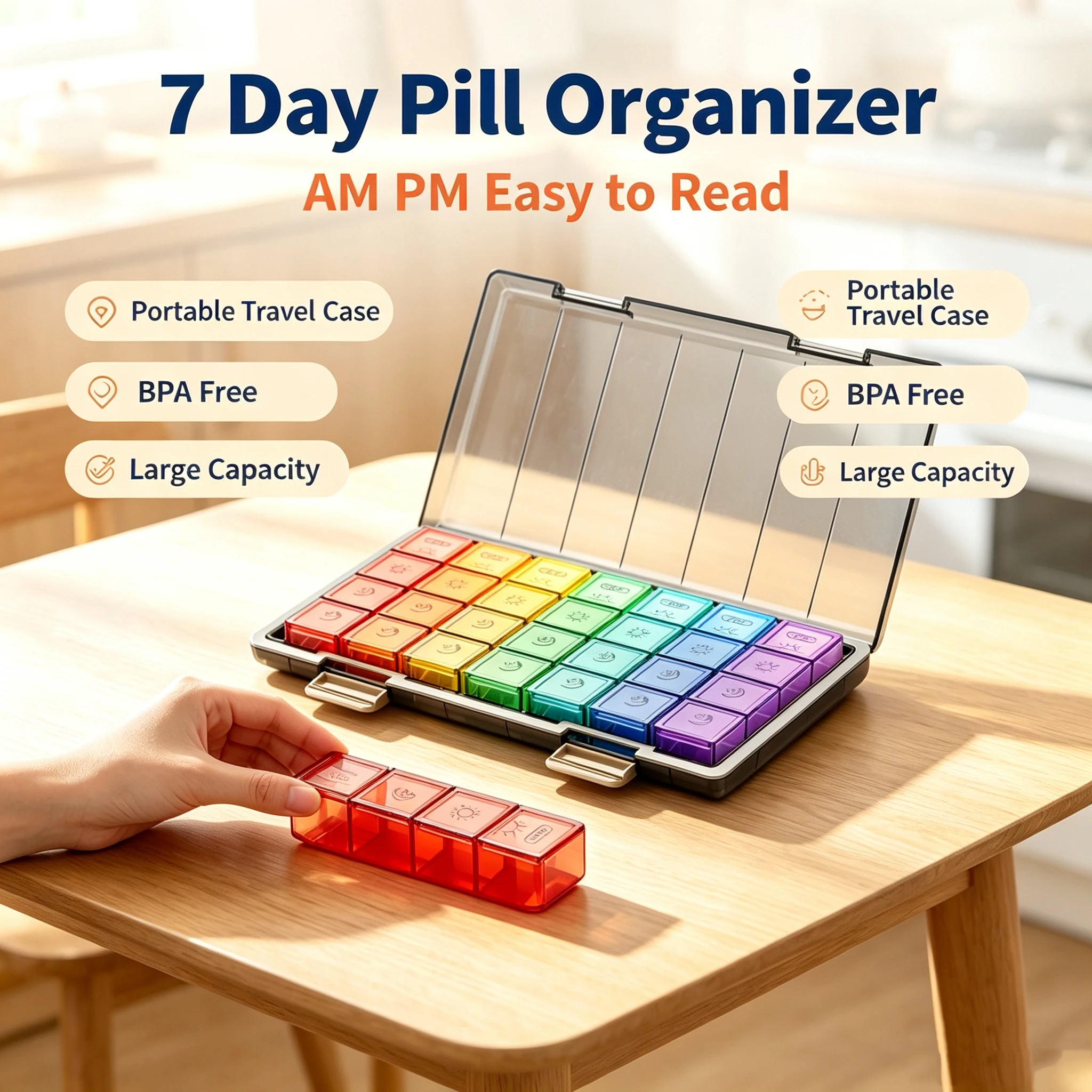 Wöchentlicher Pillenorganizer 7 Tage 4 Mal Täglich BPA-Freie Tragbare Reise-Medizinbox Große Kapazität AM PM Tägliche Vitamin-Pillenaufbewahrung