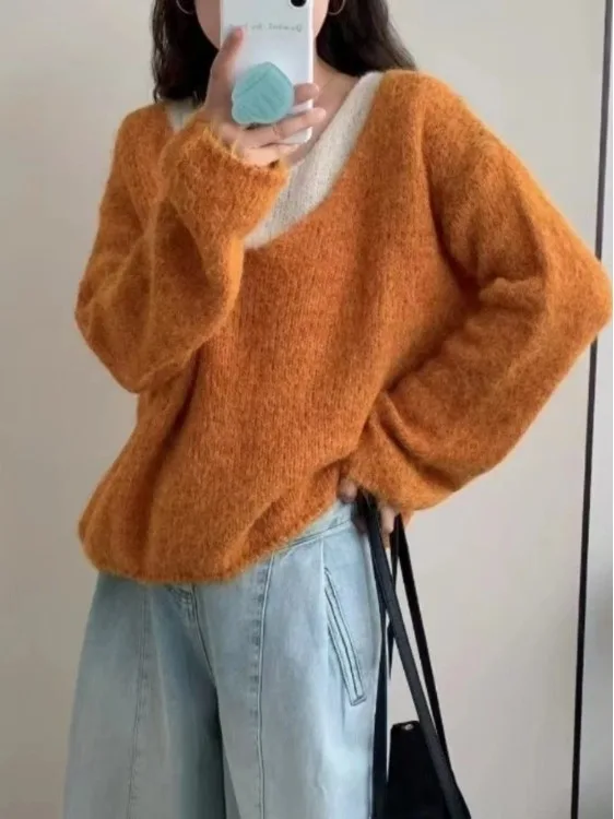 Koreanische Sle V-Ne Gestrickte Pullover frauen Herbst Winter Neue Sanfte Faul Weiche Junge Aussehende Pullover Overhead Top