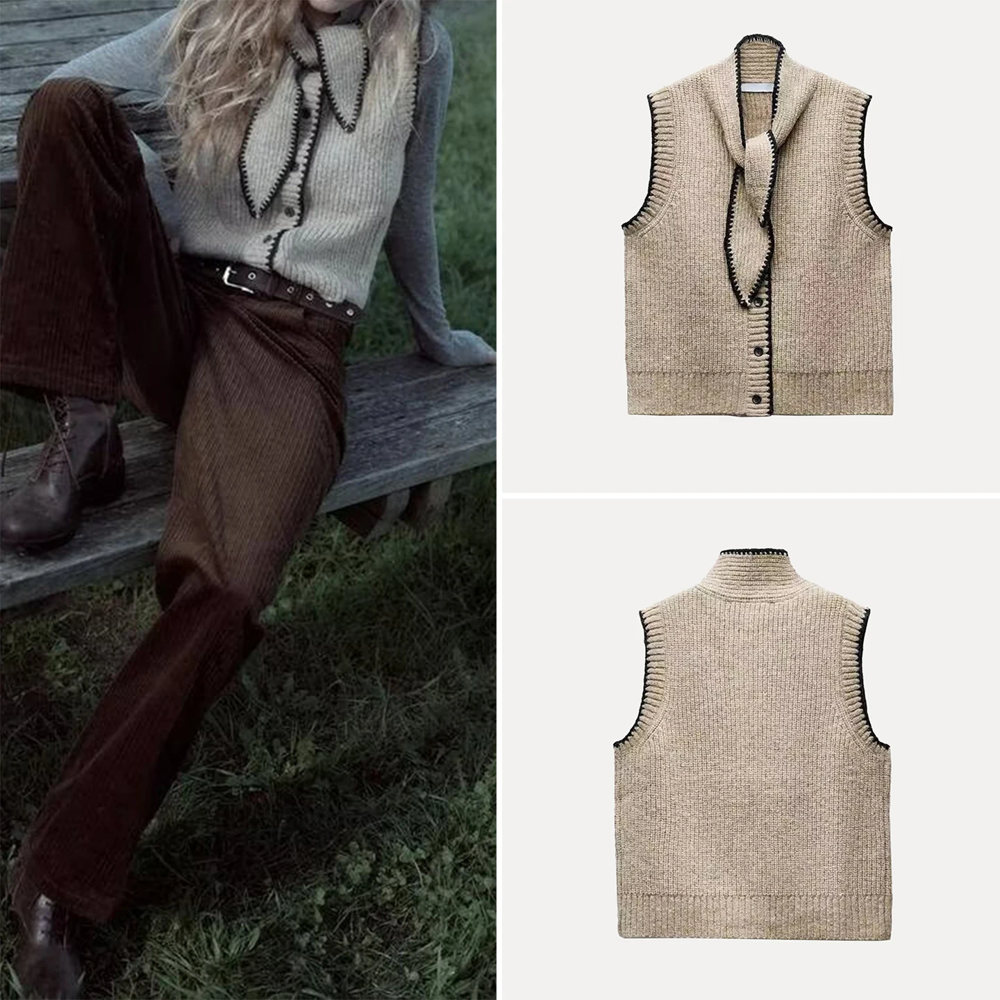 

Z Women's Knitted Vest 2025 New Color Blo Knot Sweater Sweet Sle Single Button Regular Length