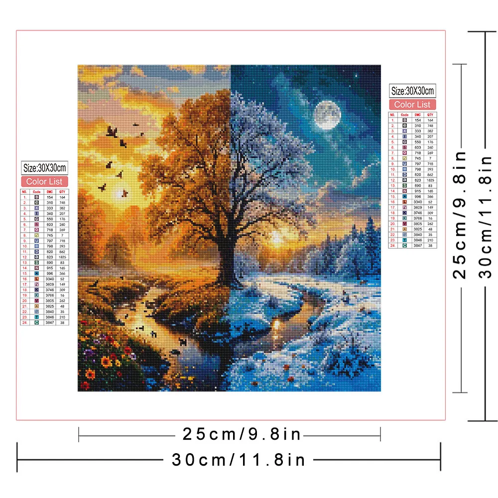AZQSD Diamond Mosaic Tree Landscape Full Kits Home Wall Artwork Rhinestones 5d Diy Diamond Painting Winter Snow Handicrafts
