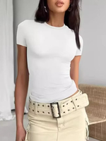 Short Sleeve Black T-Shirt Women Slim Tops Round Neck Solid Color Female Tops Casual White 2025 Spring Summer Tee Base Layer