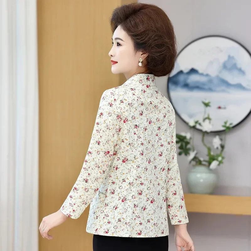 الصيف الإناث الطباعة المرقعة قميص معطف سيدة الموضة قمصان طويلة الأكمام منتصف العمر أمي حجم كبير 5XL سترة بلوزة #5