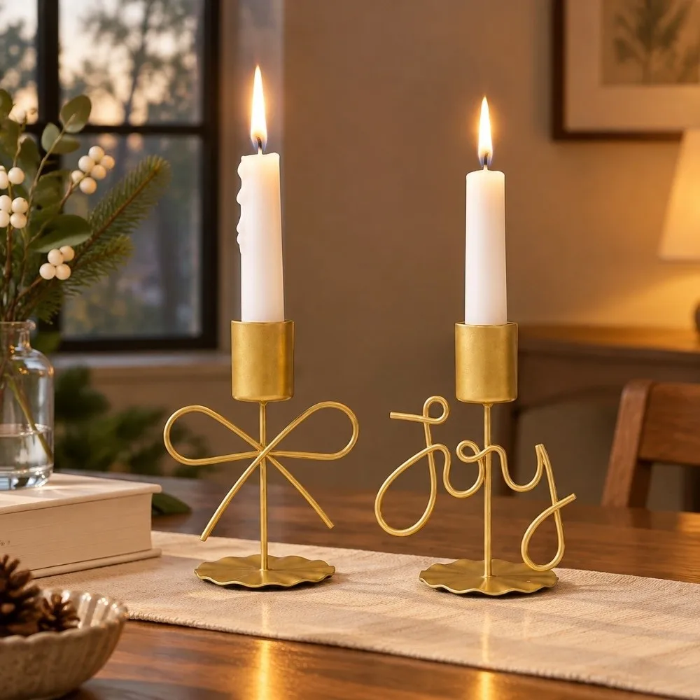 Romantic Iron Bowknot Candle Holder Gold Finished Letter Design Single Head Candlestick Decorative Candle Containers Home Decor