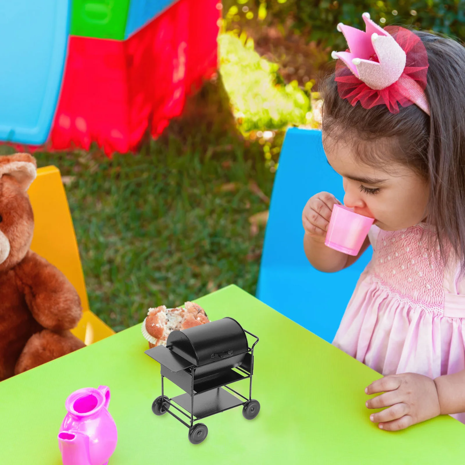 

House Mini Outdoor Barbecue Grill Ornaments Simulation Oven Miniature Kitchen Props Model (round) Toy