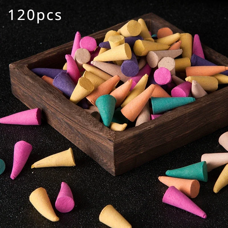 120/60Pcs Natural Incense Cones Mixed Flavor Backflow Insence Floral Lavender Sandalwood Yoga Meditation Tea Room Home Decor