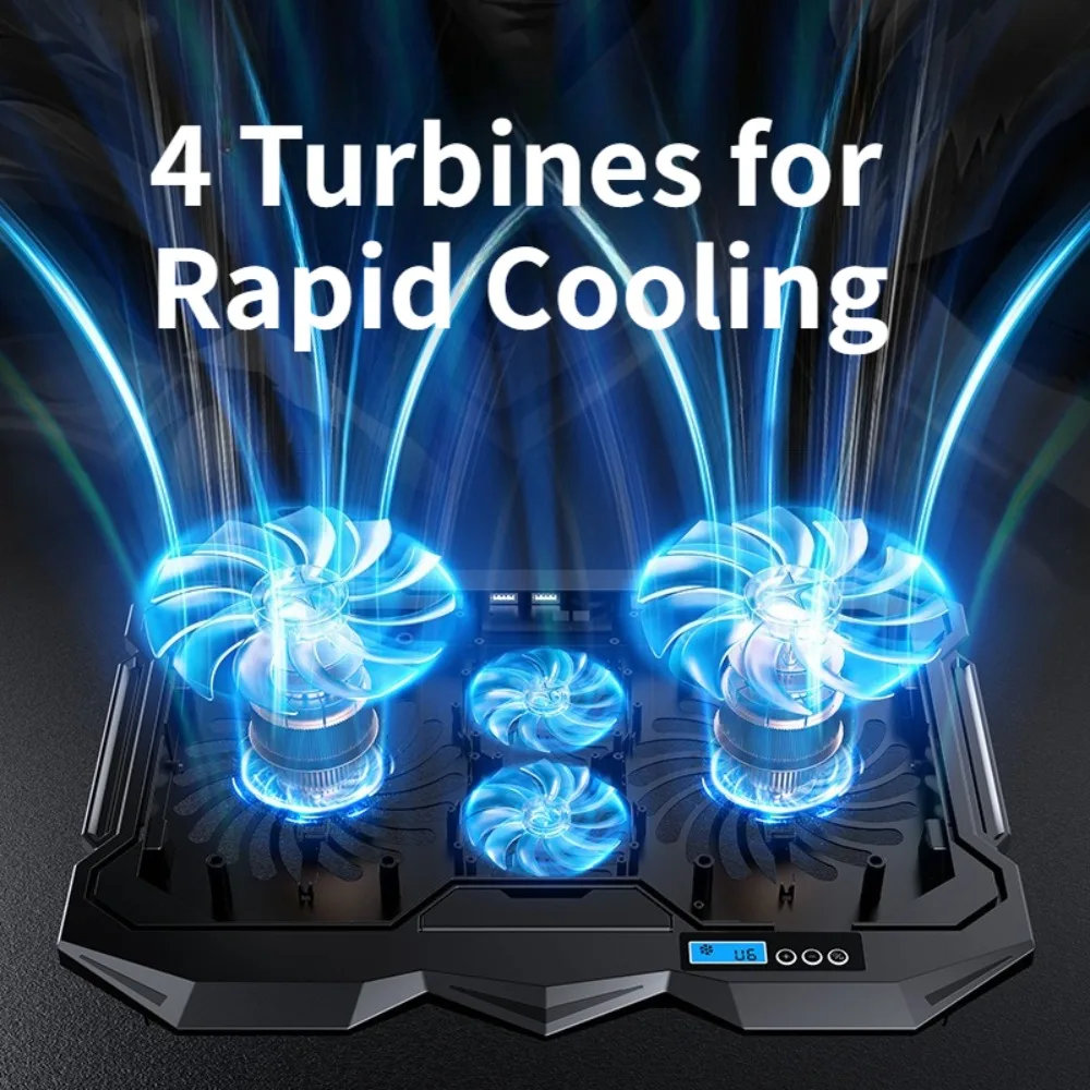 Newly Upgraded Gaming Laptop Cooler, 4 Turbo Fans Rapid Cooling, HD LCD Visual Wind Display, 7 Height Adjustable, Dual USB Ports
