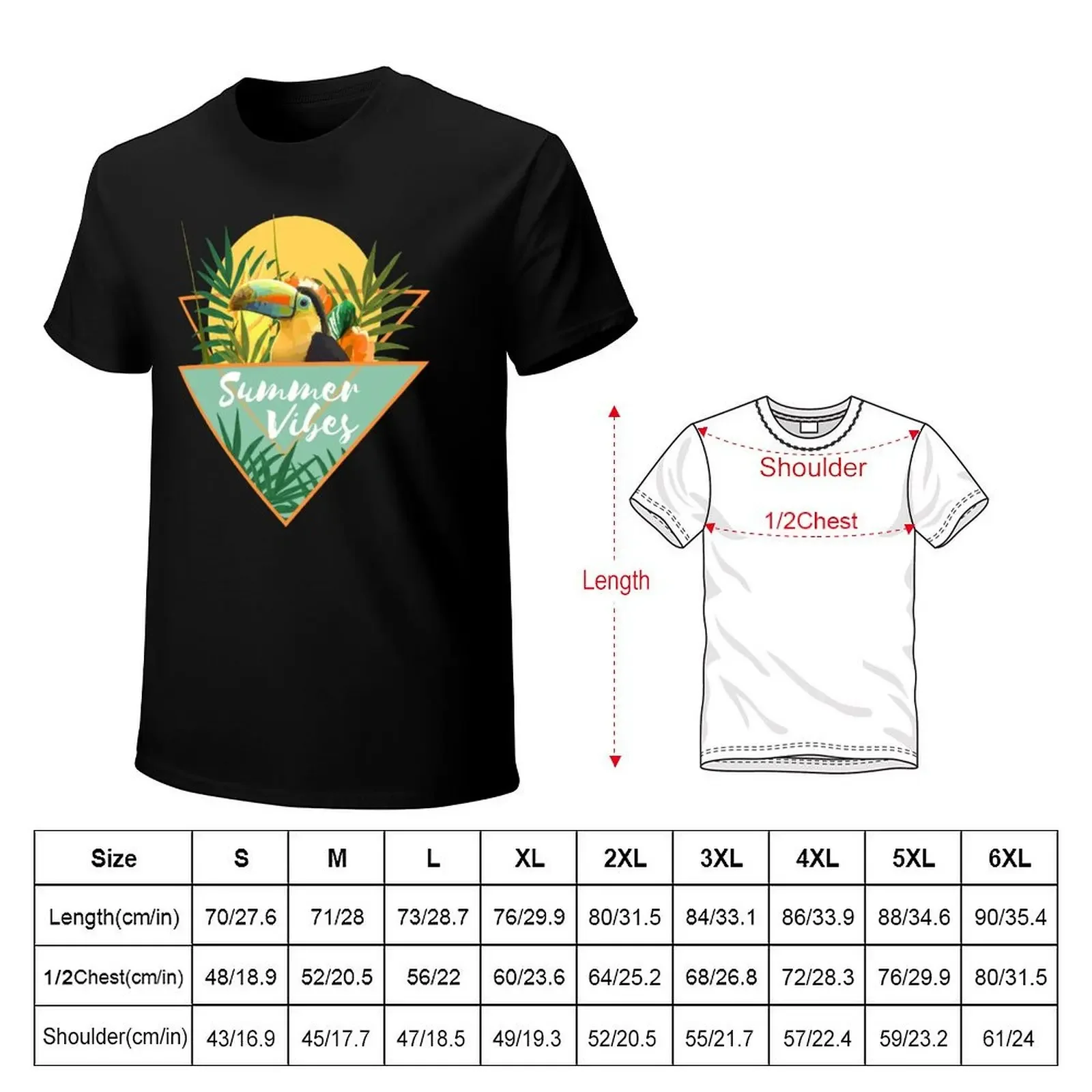 Summer Vibes Typography Tropical Bouquet With Toucan T-Shirt heavyweights korean fashion t shirt for men