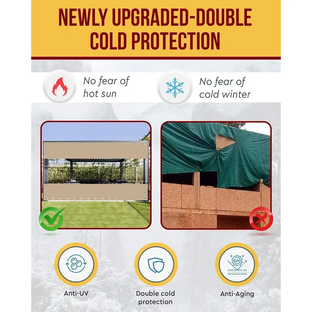 Heavy-Duty 19oz Clear Vinyl Patio Curtains, Waterproof PVC Tarps with Grommets for Outdoor Spaces, Cold-Resistant to -4°F