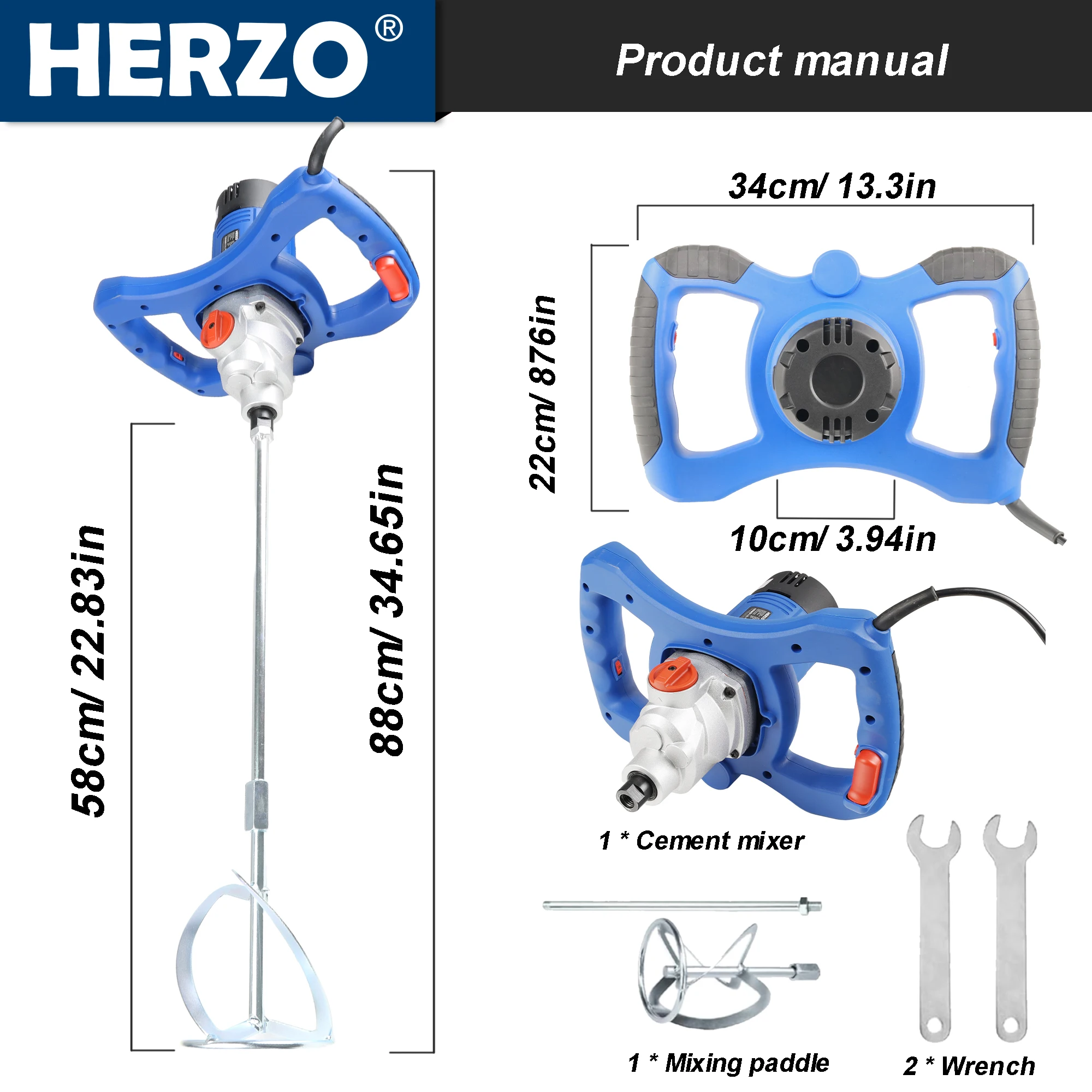 خلاط كهربائي عالي الطاقة قابل للتعديل بسرعتين 1300 وات، مثقاب خلط كهربائي، أداة خلط، تستخدم للملاط والطلاء والأسمنت والجبس